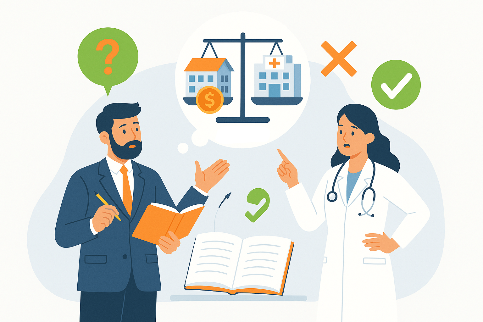 医療機関経営の違いを示すイラスト