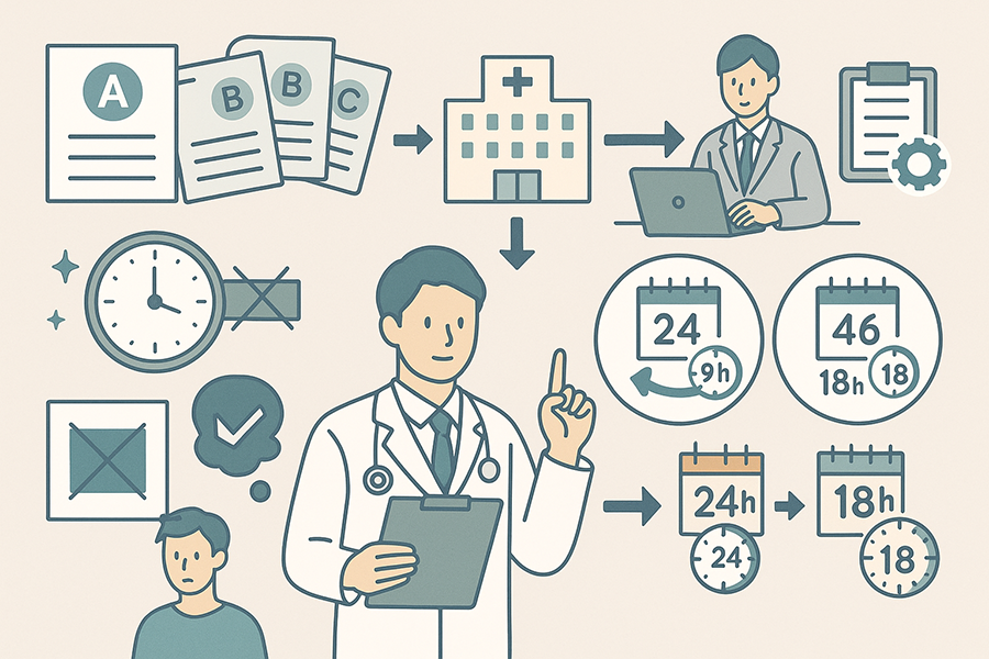 医師の労働時間と勤務シフト管理を表すイラスト